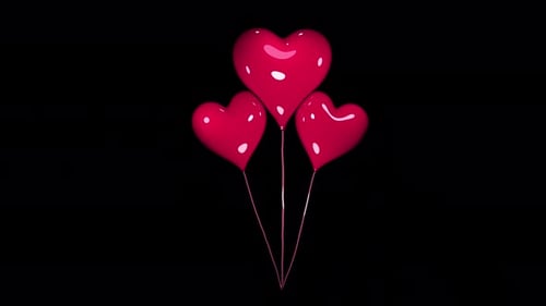 Glossy Red Heart Balloons Floating Animation