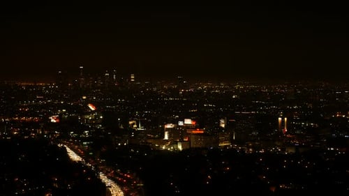 Downtown Los Angeles at night with traffic in California USA shot in 4k high resolution