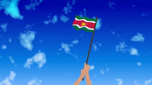 Waving Suriname Flag Animation Against Blue Sky