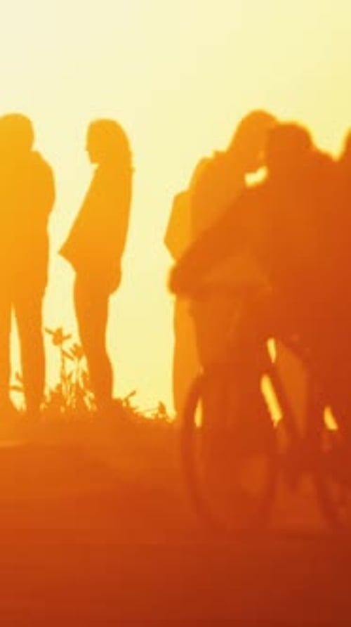 People Silhouetted in Sunset, Vertical Video for Social Media