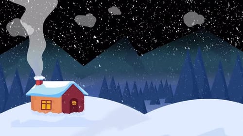 Cartoon Snowy Winter House Landscape Animation On Alpha Channel