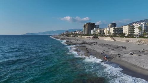 Aerial Video of a Modern Coastal Resort Being Built on the Mediterranean Shore With Construction