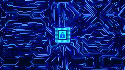 Futuristic Circuit Board with Security Lock Animation