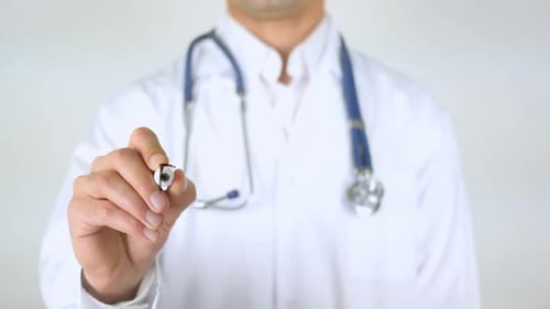 Doctor Writes Flu Season on Clear Surface