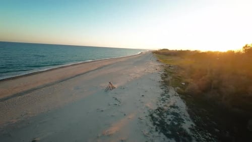 The Pine Forest And Empty Beach At Sunset In Sicily