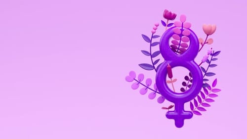 Animated 3D Female Symbol with Number Eight and Floral Elements