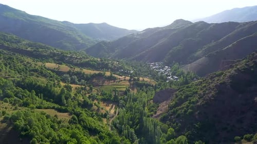 Aerial View Of Mountain Village Among Forests
