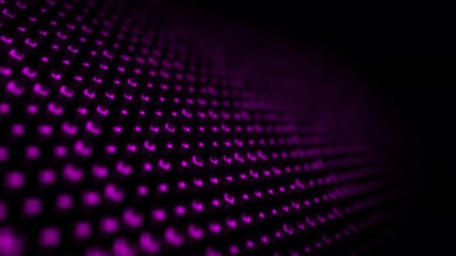 Abstract Geometric Grid with Moving Purple Glowing Cubes