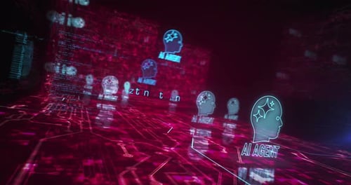 Artificial intelligence AI agent symbols loop cyber concept