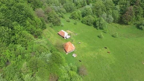 Aerial view of rural countryside landscape in springtime
