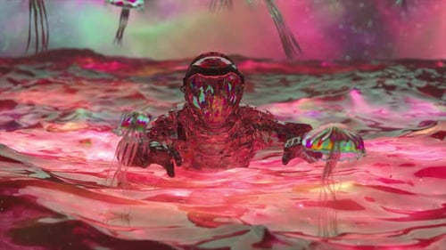 Diamond Astronaut in Ocean Against the Background of the Starry Sky