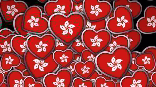 Hong Kong Flag Hearts Patriotic Loop Background
