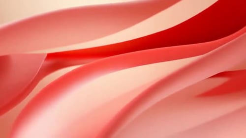 A close-up of the red curved tube on an abstract light pink and beige background.