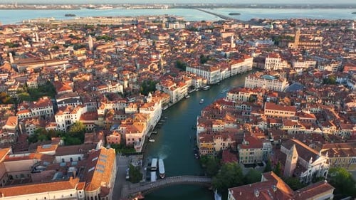 Venice Cityscape From Above Featuring Ponte dell'Accademia at Sunrise Italy