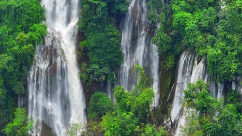 Tropical waterfall, drone's eye view.