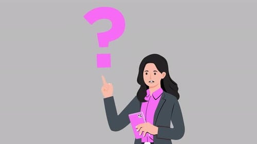 Animated Question Mark and Businesswoman in Flat Design Style