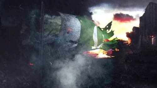 Pakistan Flag in Dynamic War-Torn City Animation