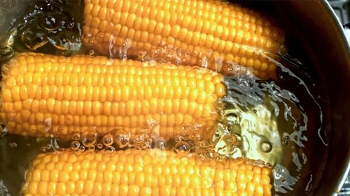 The Corn is Cooked in a Pan with Air Bubbles Filmed on a Highspeed Camera at 1000 Fps