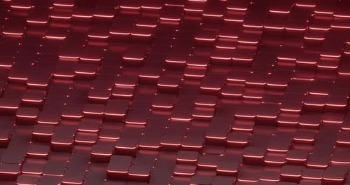 Metallfliesen mit leuchtend roten Kanten bewegen sich zufällig in einer Schleife