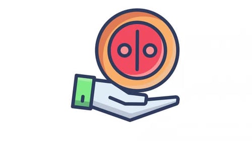 Animated Hand Holding Percentage Coin Flat Design Icon