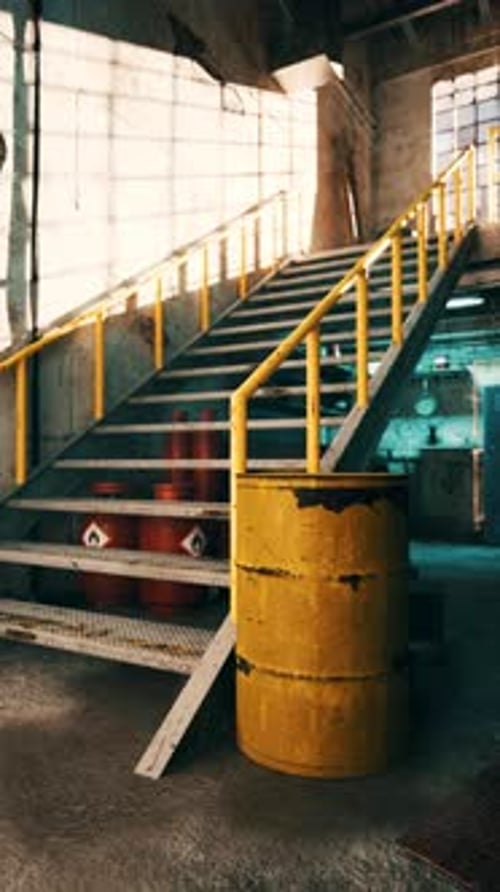 Stairs Leading Up to Yellow Barrel