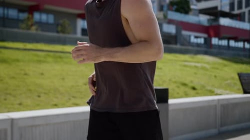 Side View Caucasian Man Running Street Outdoor Male Guy City Sportsman Sport Activity Athlete Run