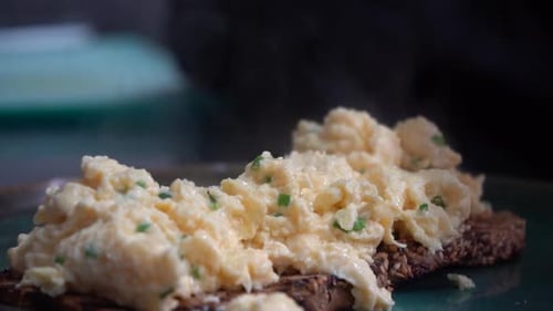 Scrambled Eggs on Toast Close Up