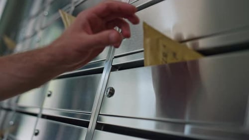 Hand Placing Letter into Silver Metal Mailbox