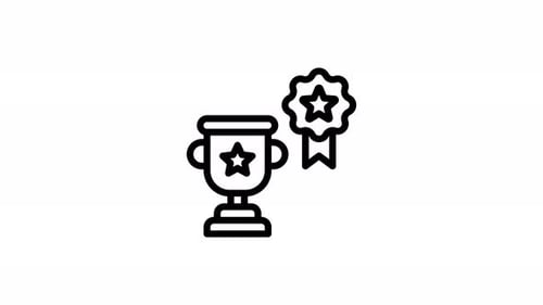 Animated Minimalist Trophy and Award Badge Line Icon