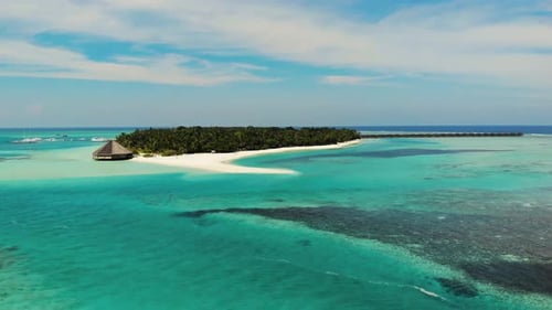 Maldives Island With White Beach And Palms. Aerial View On A Island In The Ocean