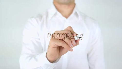 Progress, Man Writing on Glass