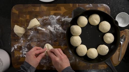 Making bread rolls in a cast iron skillet