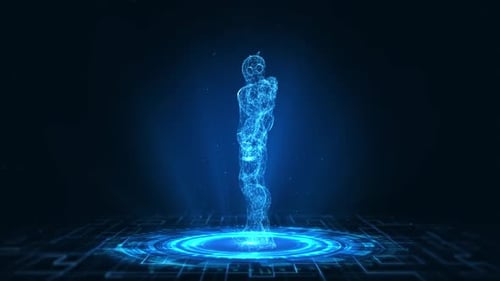 Futuristic Holographic Robot Digital Wireframe Reveal