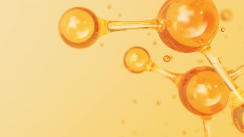 3d Abstract Golden Glass Molecular Structures Motion Background Cosmetic Collagen Serum Essence Oil