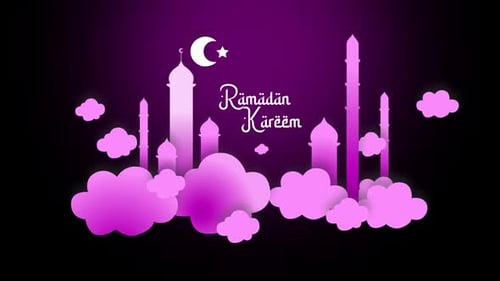 Animated Ramadan Kareem Greeting with Mosque and Clouds