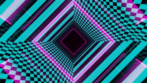 Psychedelischer heller Tunnelhintergrund VJ Loop in 4K in Rosa und Cyan und Schwarz