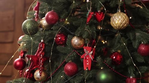 Christmas Tree Decorated with Colorful Festive Ornaments