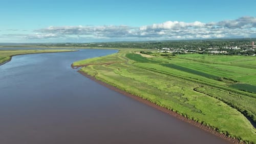 Aerial view of farmland near the Cornwallis River, Nova Scotia, Canada
