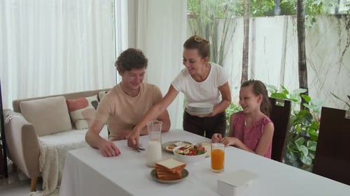 Family Breakfast Together at Home in the Daytime