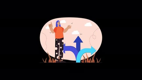 Animated Flat Design Illustration: Person Choosing Direction