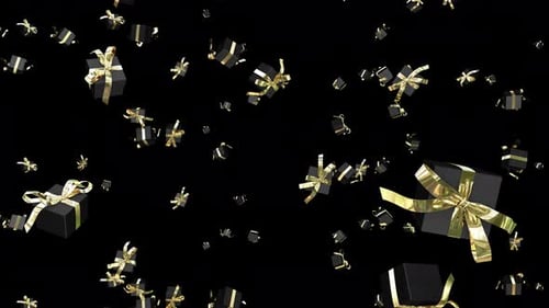 Elegant Black And Gold Christmas Gift Boxes Falling In Seamless Loop Animation
