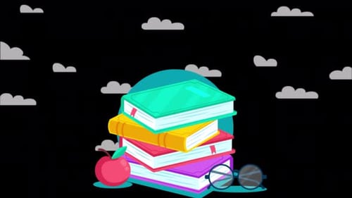 Cartoon School Elements Falling To Down Alpha Channel 4K