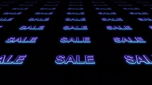 Sale Blue Gradient Neon Text Loop Animation on Black Background