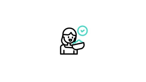 Minimalist Animated Icon: Person with Bowl and Checkmark