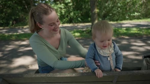 Mother And Baby Bonding In Sunny Farm