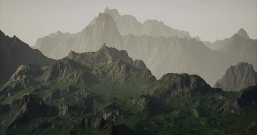 Mountain Landscape with Lush Greenery and Rugged Peaks During Daytime