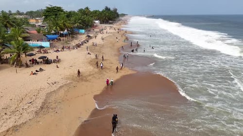 Aerial video over Grand Bassam Ivory Coast, on a sunny day.