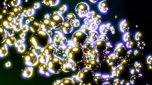 Moving stream of glowing bubbles on dark background