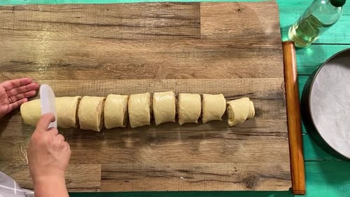 Cutting and Shaping Cinnamon Rolls at Home
