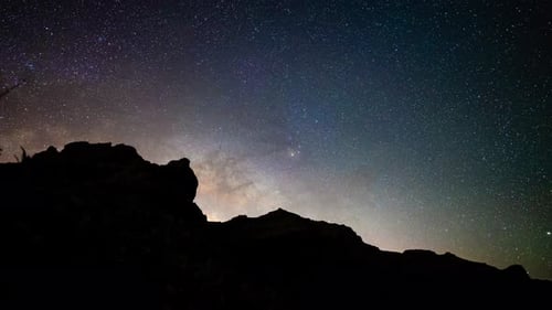 Astro motion time lapse - Milky Way appear over mountains, starry night sky